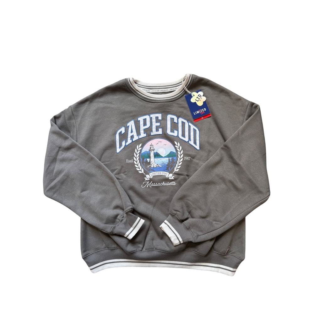 Limited Too Cape Cod Massachusetts Graphic Sweatshirt Stone Grey XS NWT